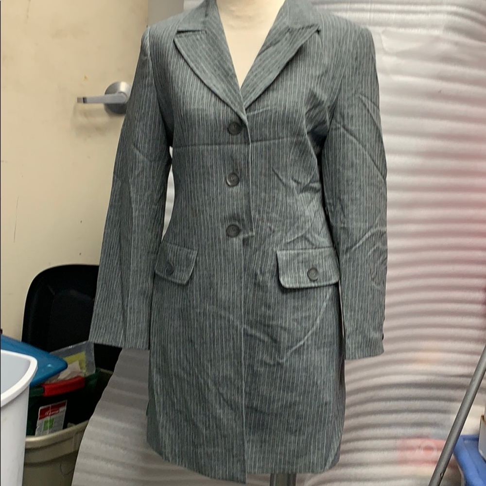 Anne Klein Executive Collection 2pc Pant Suit Long Jacket Gray Pinstripe Y2K 8